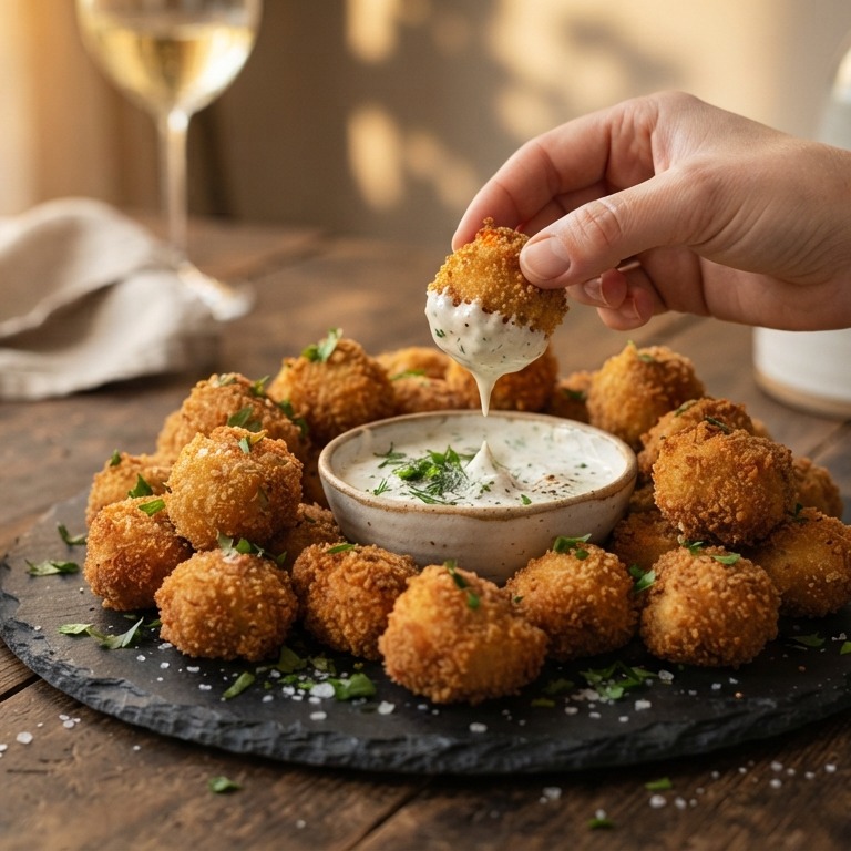 Gebakken champignons met dipsaus