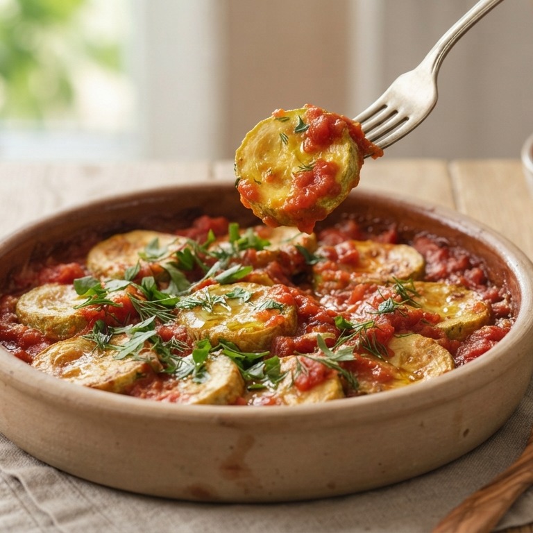 Gebakken courgette in tomatensaus