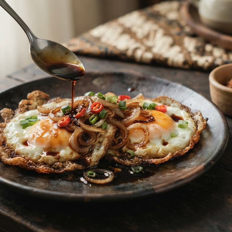 Gebakken eieren met  ketjapsaus