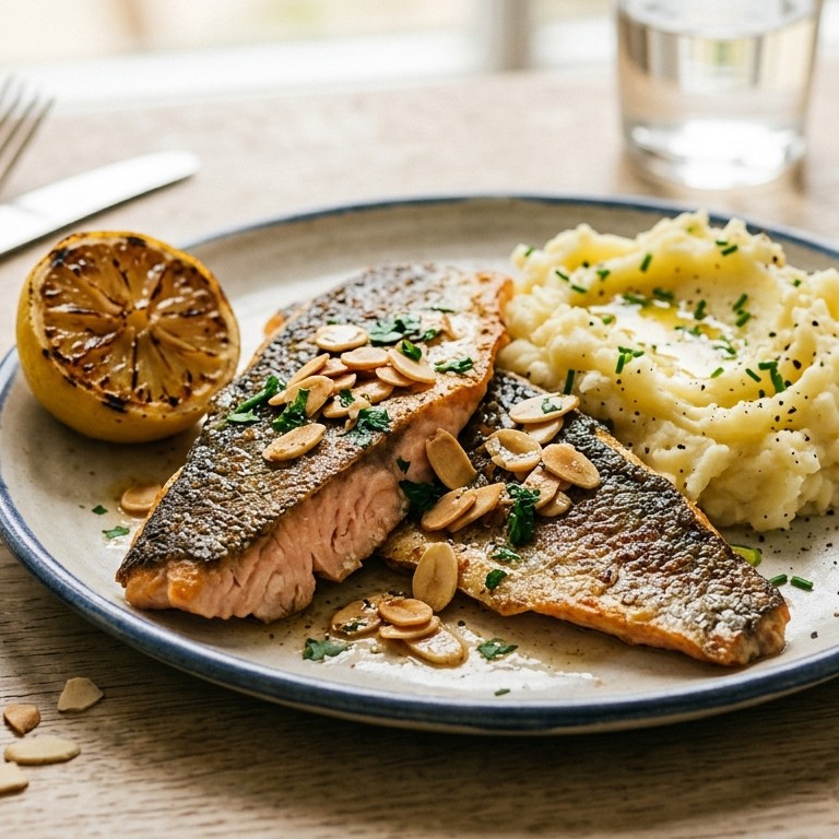 Gebakken forelfilets met aardappelpuree
