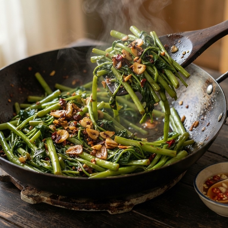 Gebakken Kangkung met Nuoc Cham