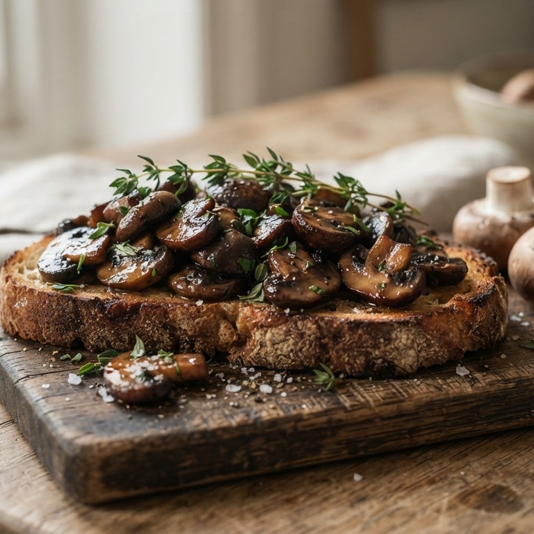 Gebakken kastanjechampignons op toast