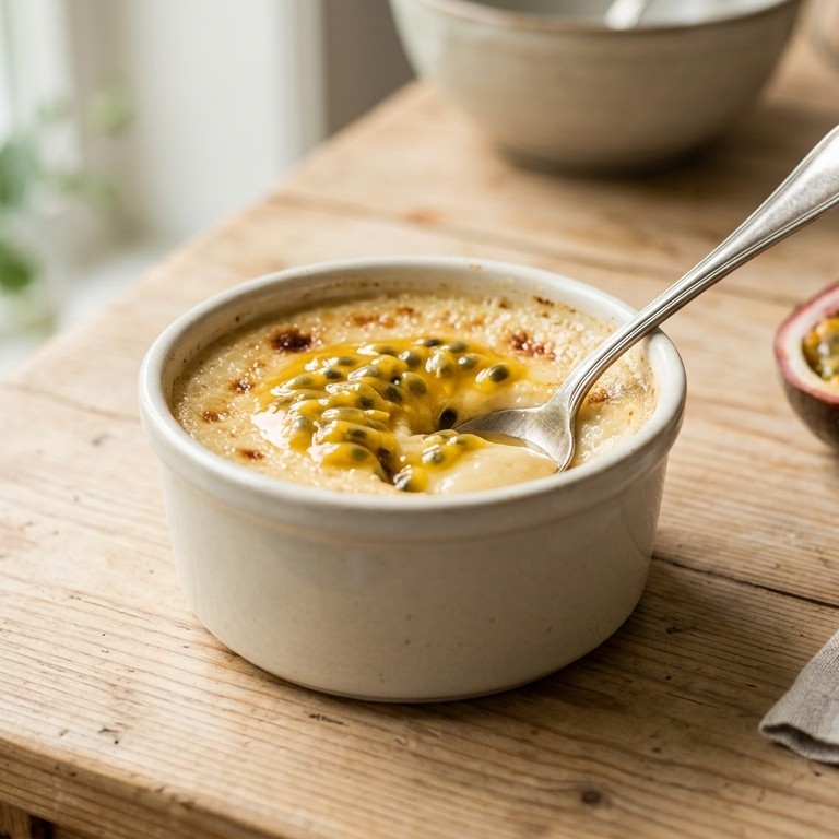 Gebakken kokostoetje met passiefruit
