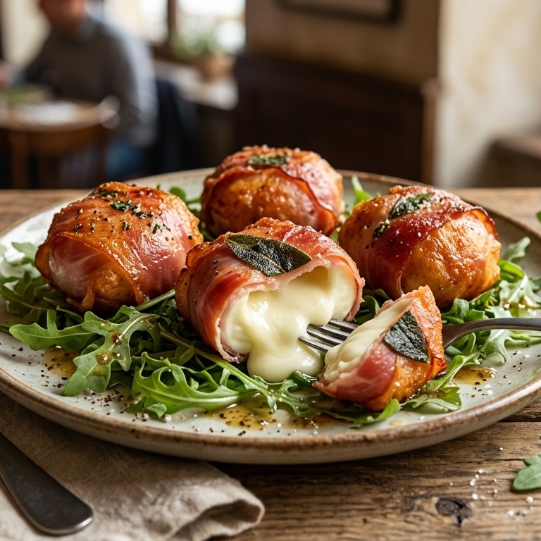Gebakken mozzarella met parmaham