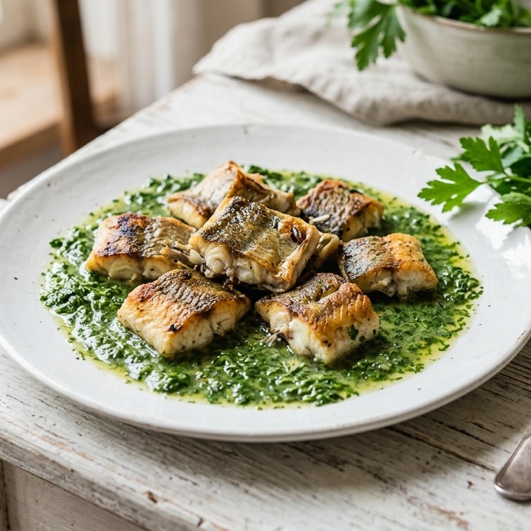 Gebakken paling met groene kruidensaus