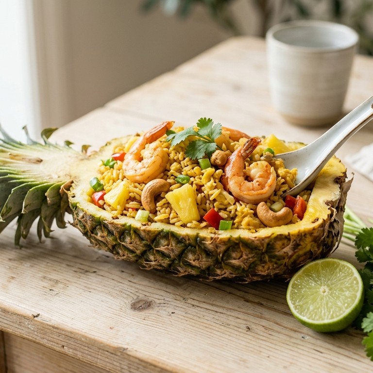 Gebakken rijst in ananas
