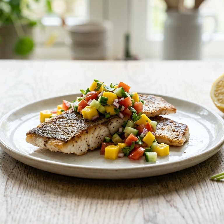 Gebakken vis met mango-tomaatsalsa