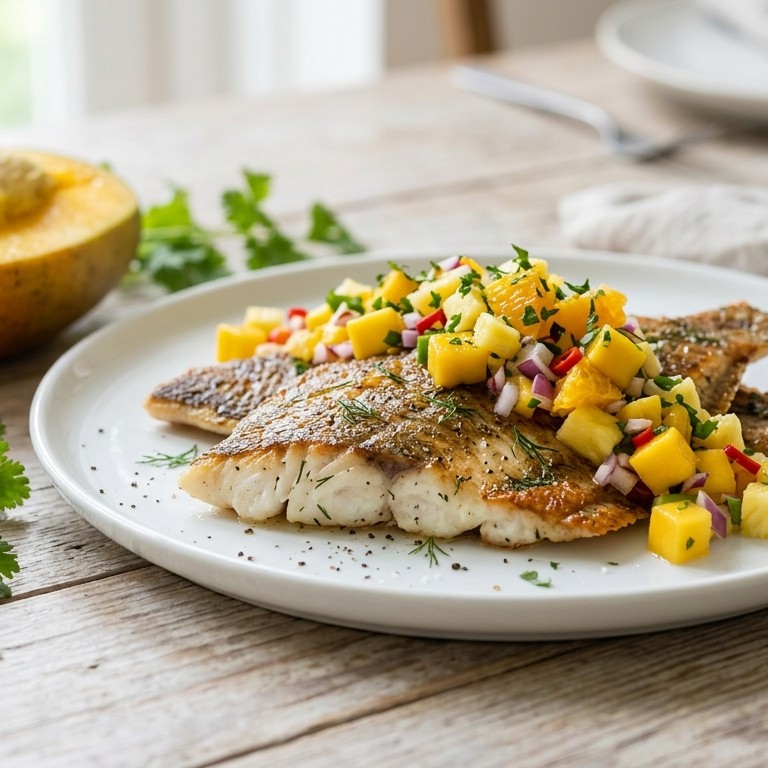 Gebakken vis met tropische fruitsalsa