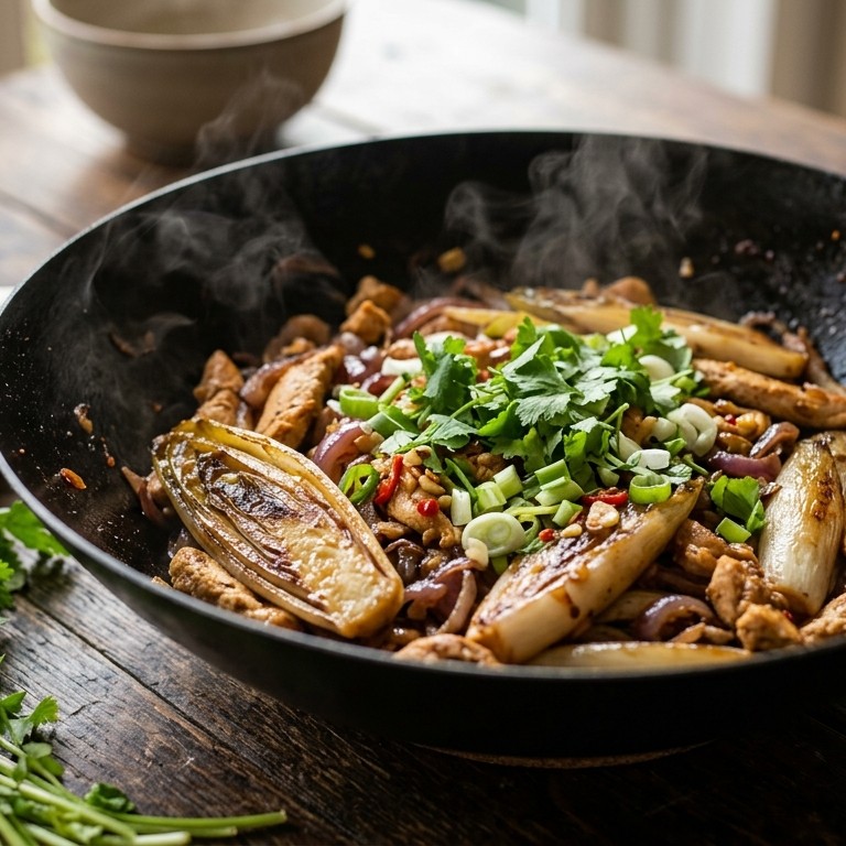 Gebakken witlof met kipreepjes