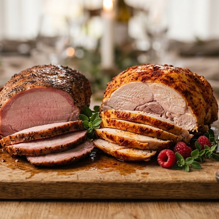 Gebraden casselerrib en chili-kalkoenfilet