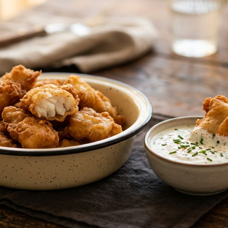 Gefrituurde kabeljauw met yoghurt-bieslooksaus