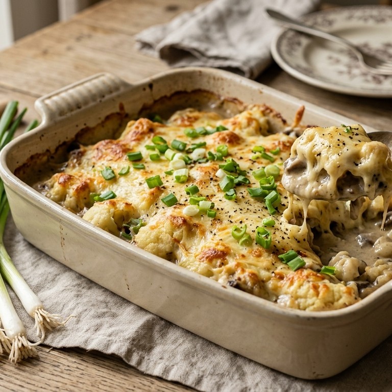 Gegratineerde bloemkool met paddestoelensaus