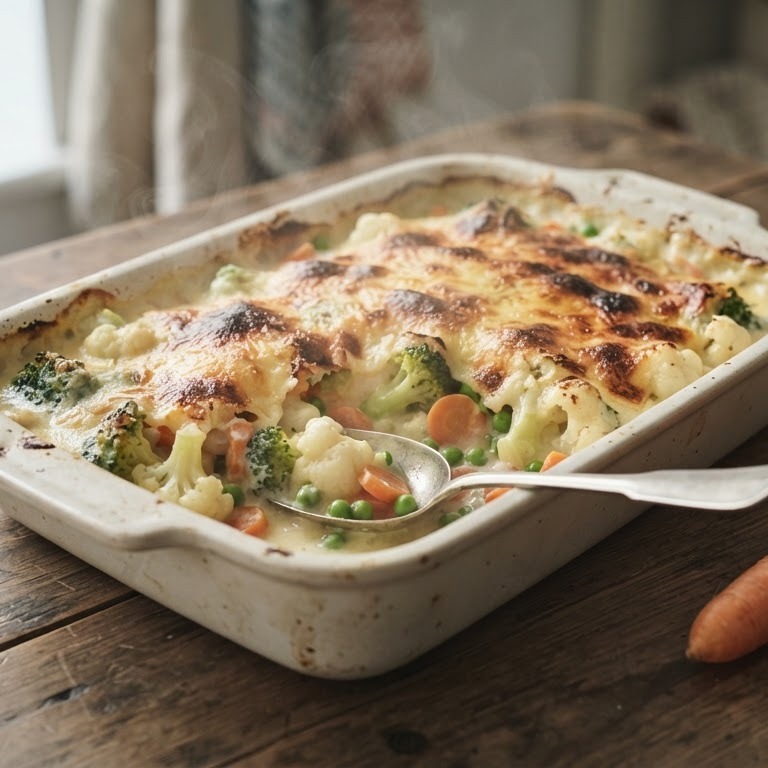 Gegratineerde broccoli, bloemkool en wortels