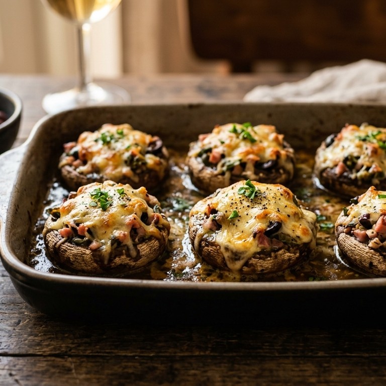 Gegratineerde champignons met ham