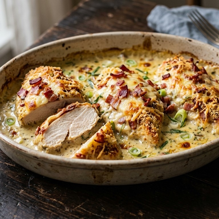 Gegratineerde kipfilet met mosterdsaus