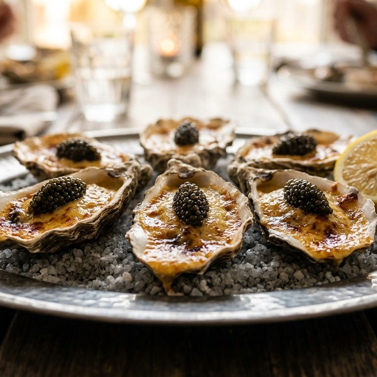 Gegratineerde oester met kaviaar
