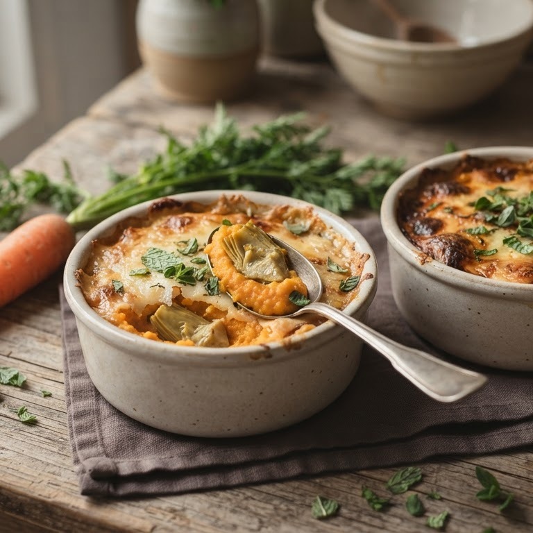 Gegratineerde ovenschoteltjes met wortelpuree