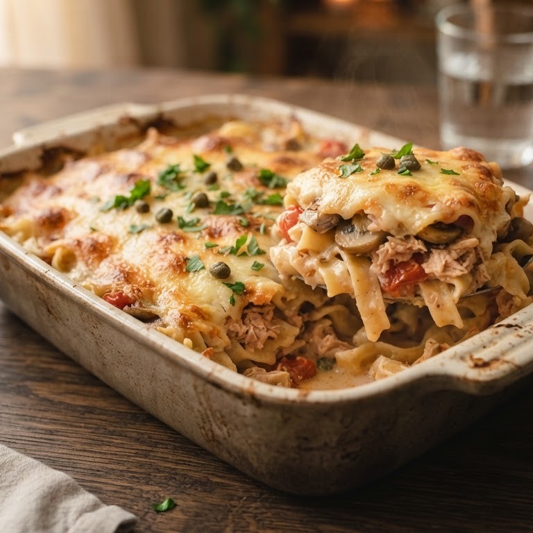 Gegratineerde pasta met tonijn