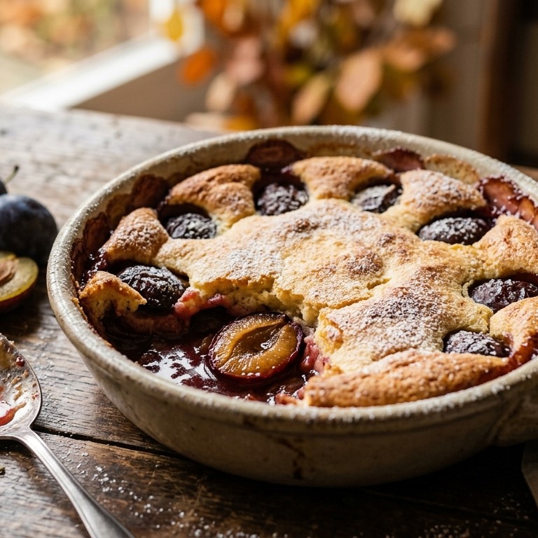 Gegratineerde pruimen met een biscuitlaagje