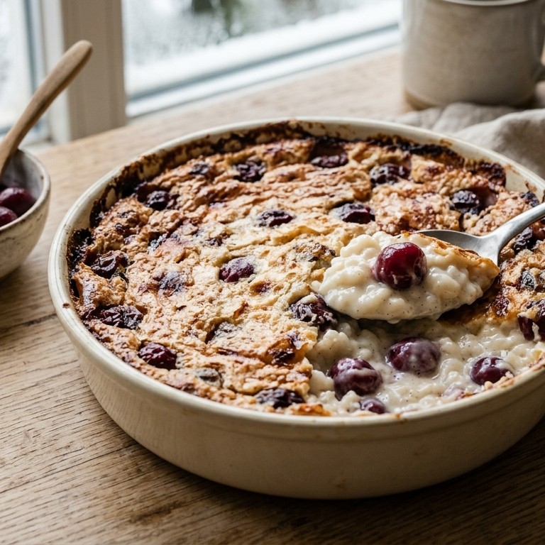 Gegratineerde rijstepap met kersen