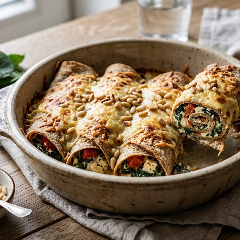Gegratineerde spinaziepannenkoeken