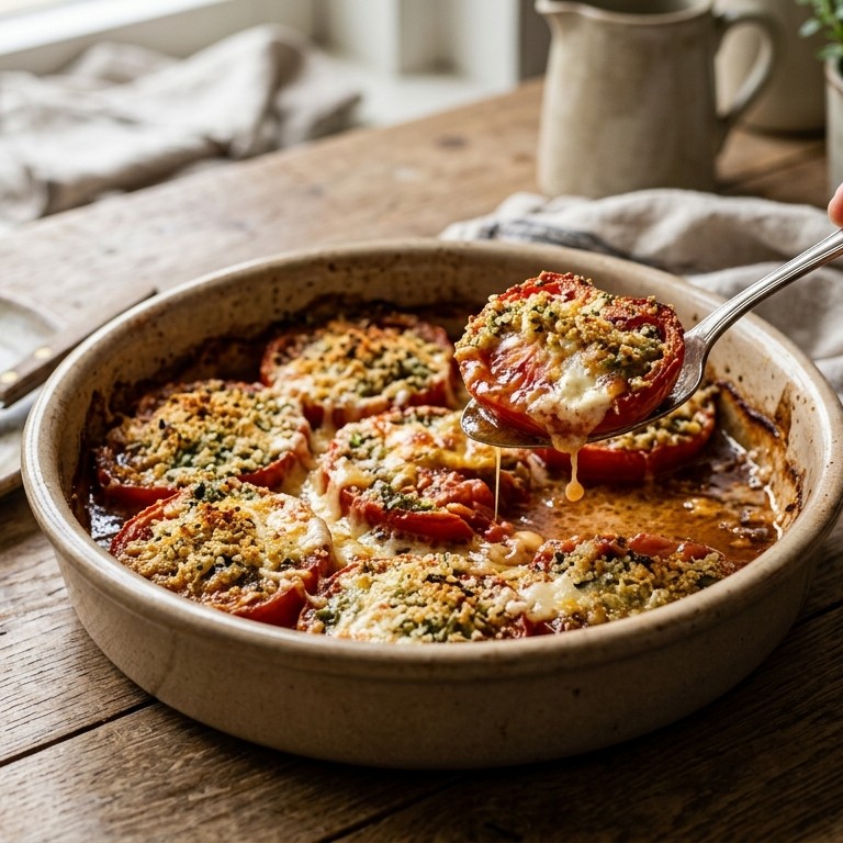 Gegratineerde tomaten met mozzarella