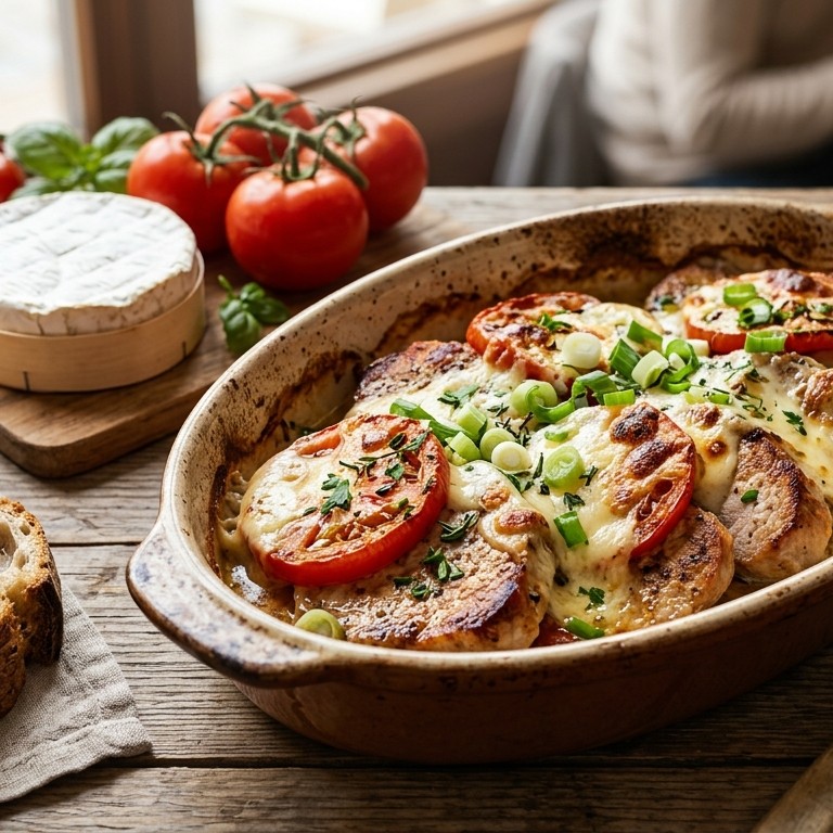 Gegratineerde varkensfilet met camembert