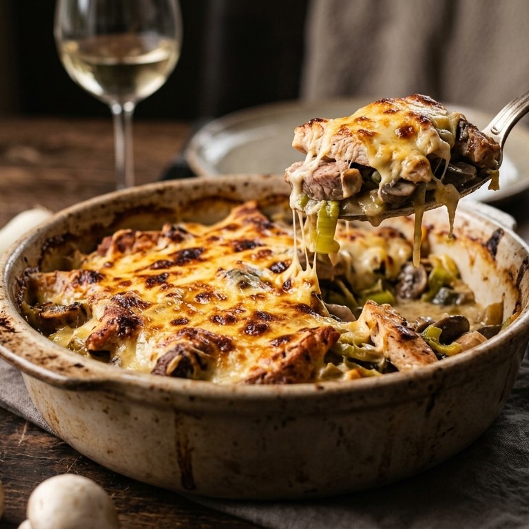 Gegratineerde vleesschotel met Hollandaise-saus