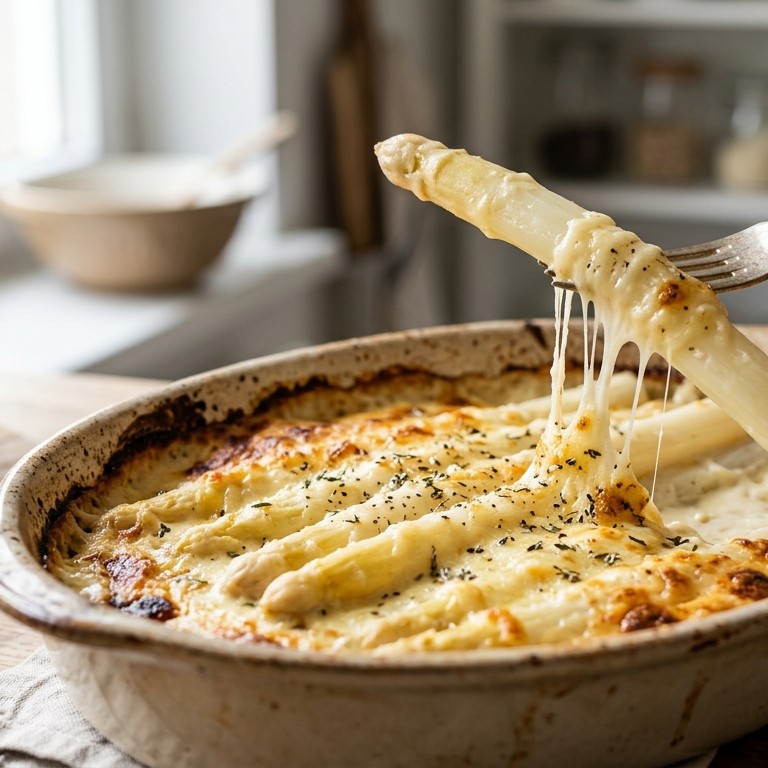 Gegratineerde witte asperges