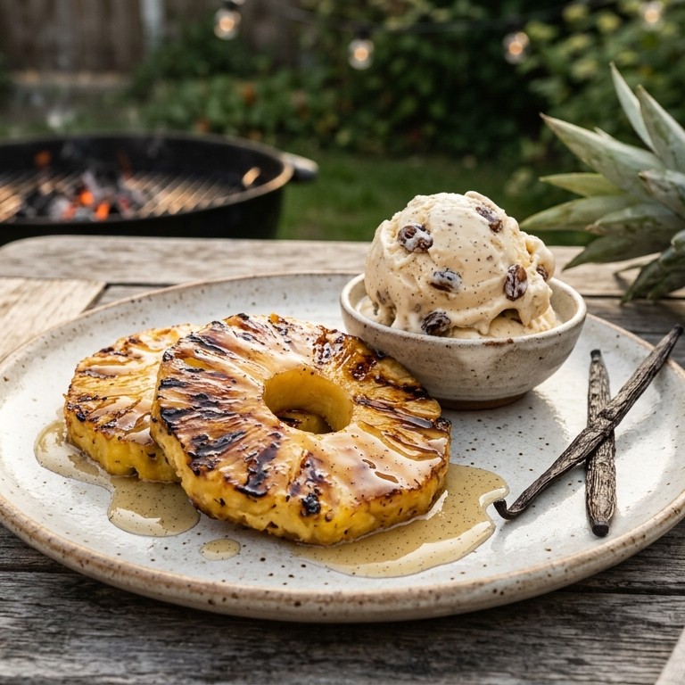 Gegrilde ananas met vanillesiroop