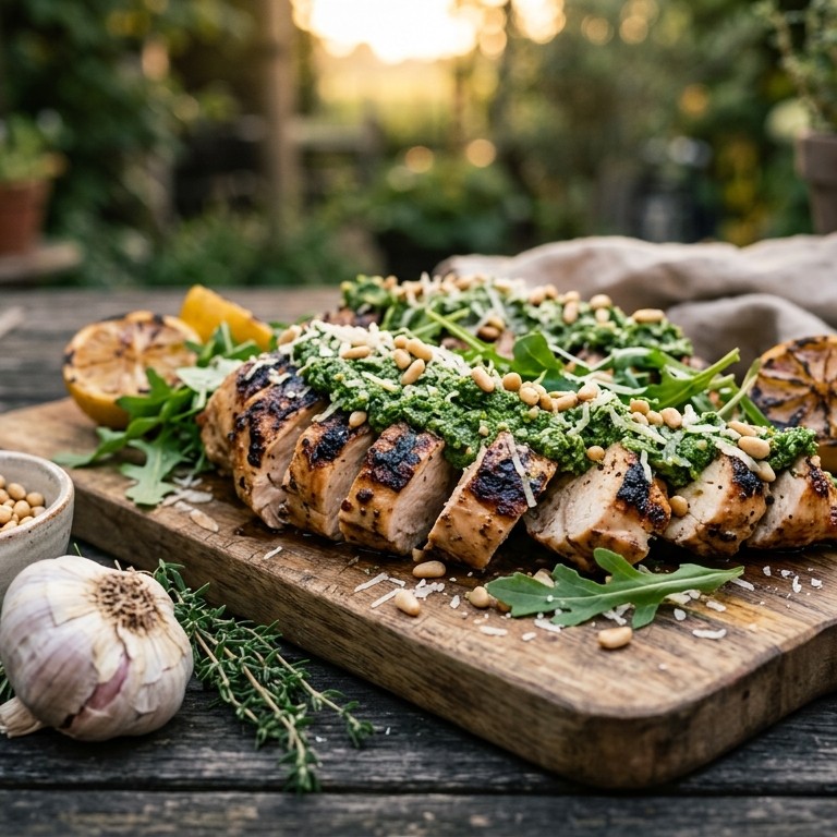 Gegrilde citroenkip met parmezaan-rucolapesto