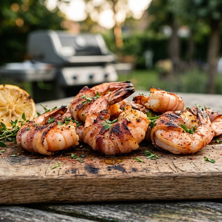 Gegrilde garnalen met bacon