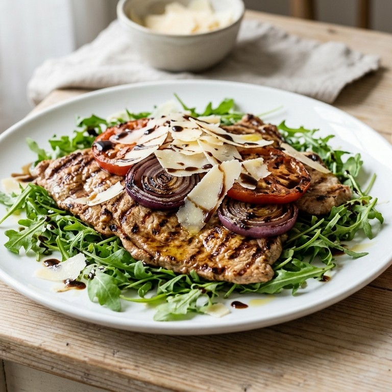 Gegrilde kalfsoesters met rucola en parmezaanse kaas