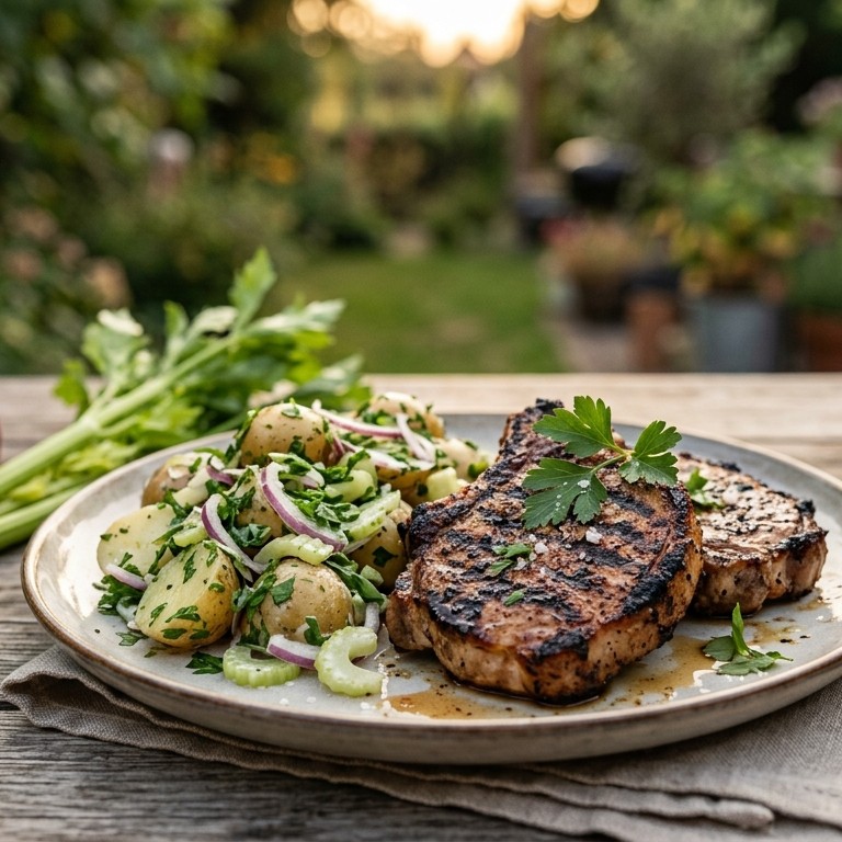 Gegrilde karbonade met peterselie aardappelsalade