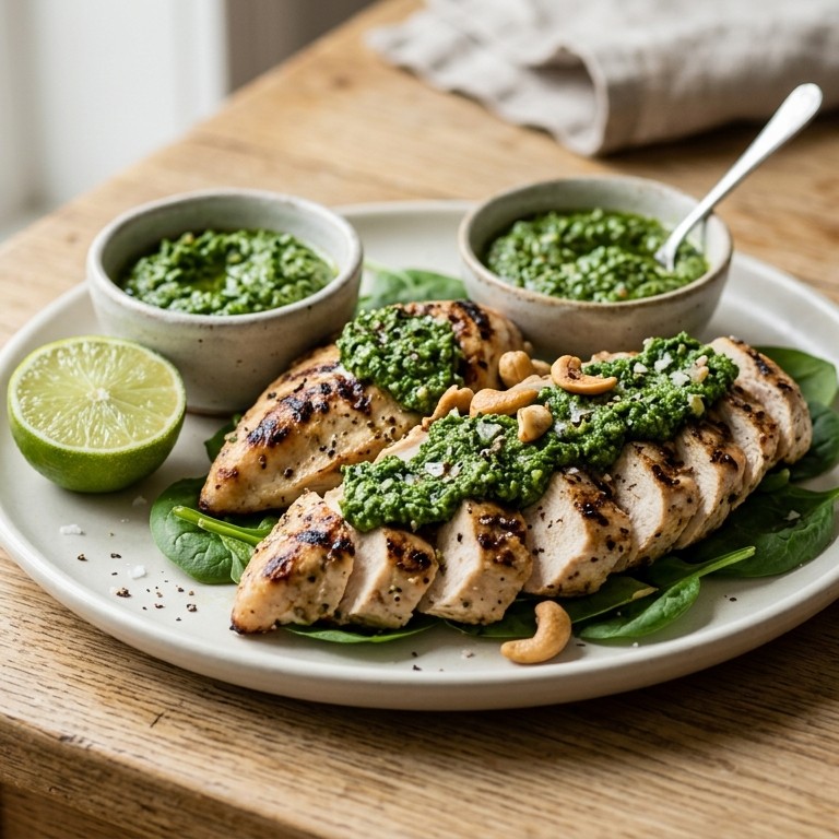 Gegrilde kip met spinaziepesto