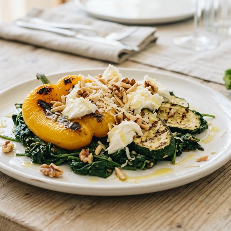 Gegrilde paprika op een spinaziebedje