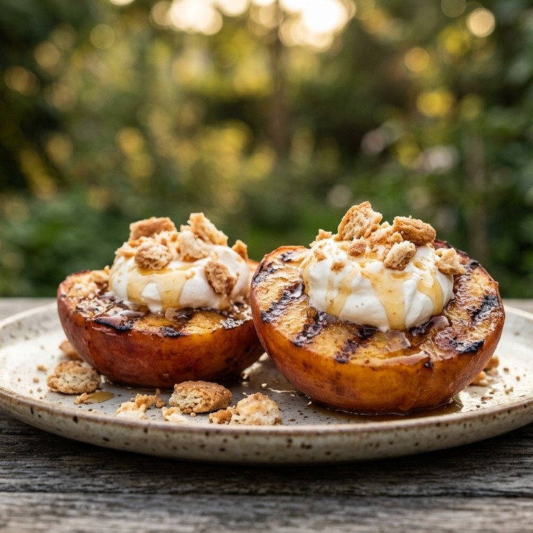 Gegrilde perziken met bitterkoekjes