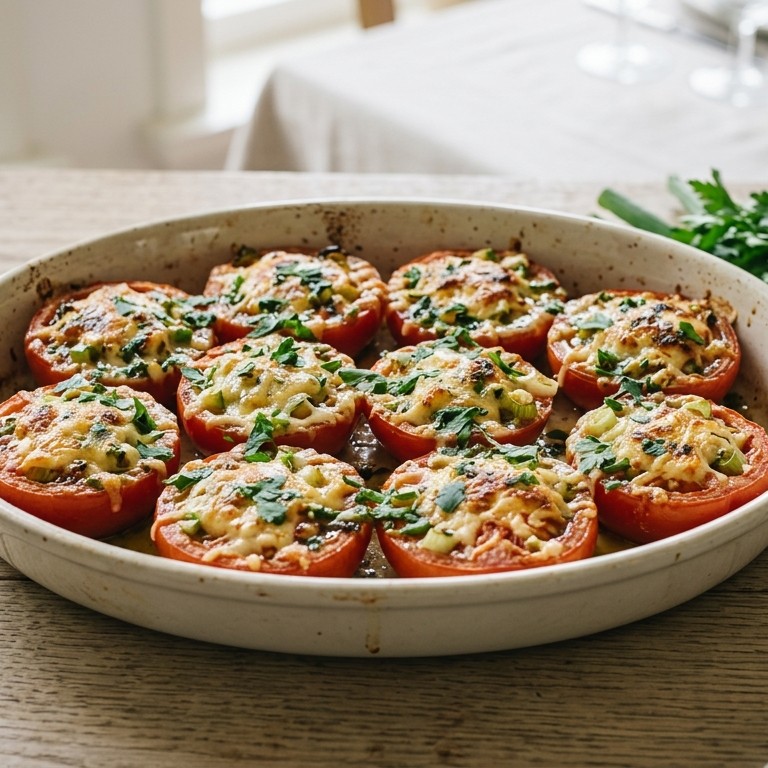 Gegrilde tomatenschotel met kruiden en kaas