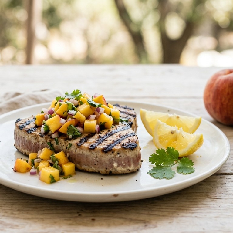 Gegrilde tonijn met perziksalsa