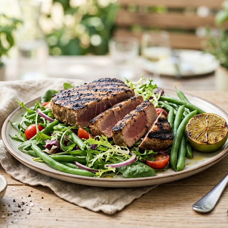 Gegrilde tonijn op een salade