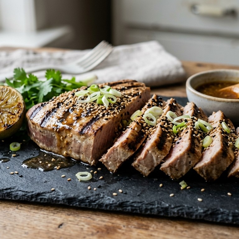 Gegrilde tonijnsteak met lauw/warme sesamdressing