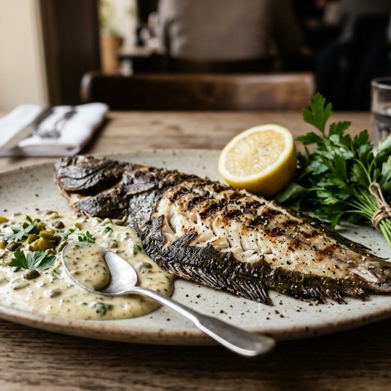 Gegrilde zeetong met mosterdroomsaus