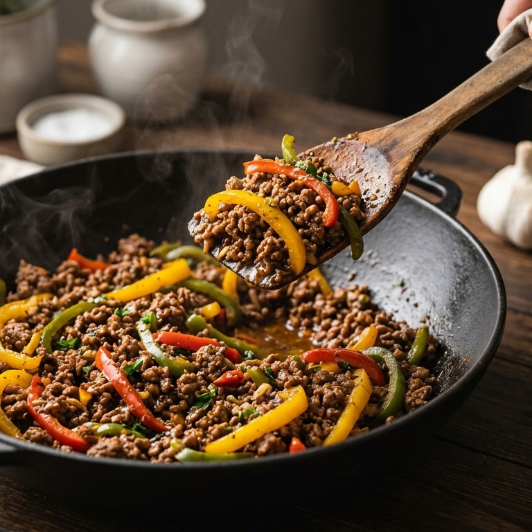 Gehakt met paprika in de wok