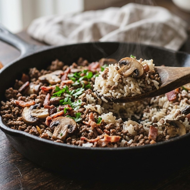 Gehakt met rijst en champignons