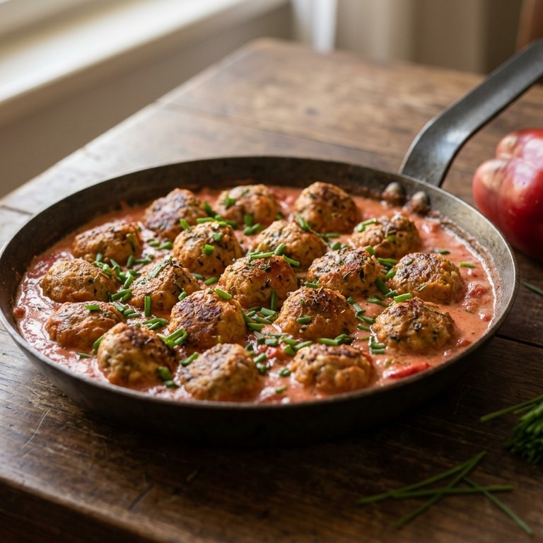 Gehaktballen met paprika-yoghurtsaus