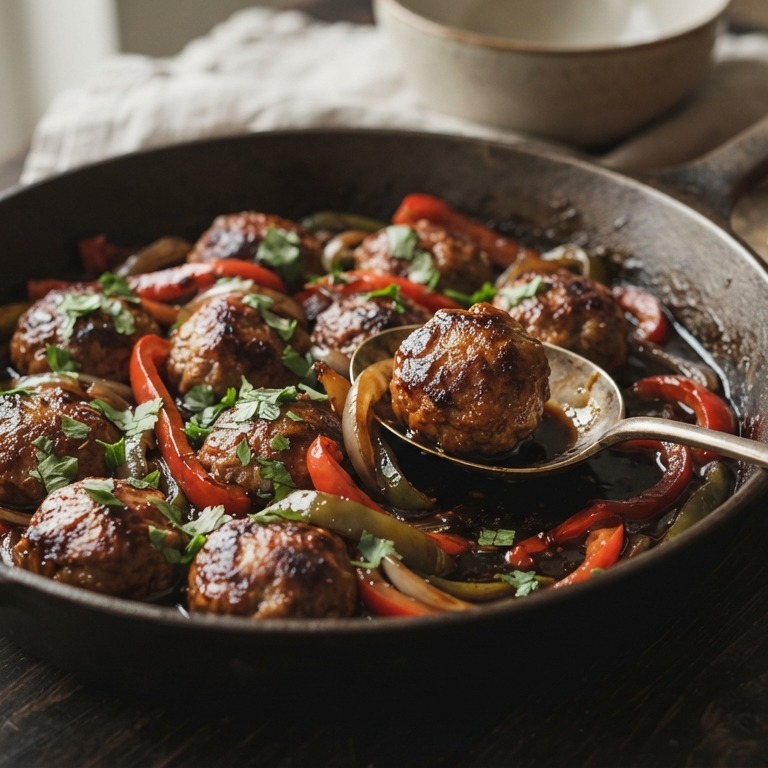 Gehaktballen met ui en paprika
