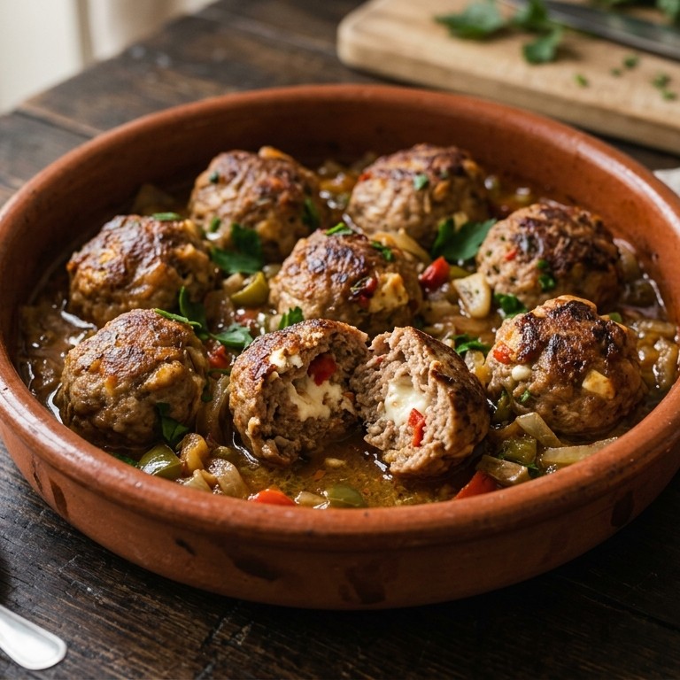 Gehaktballen met ui, paprika, knoflook en feta