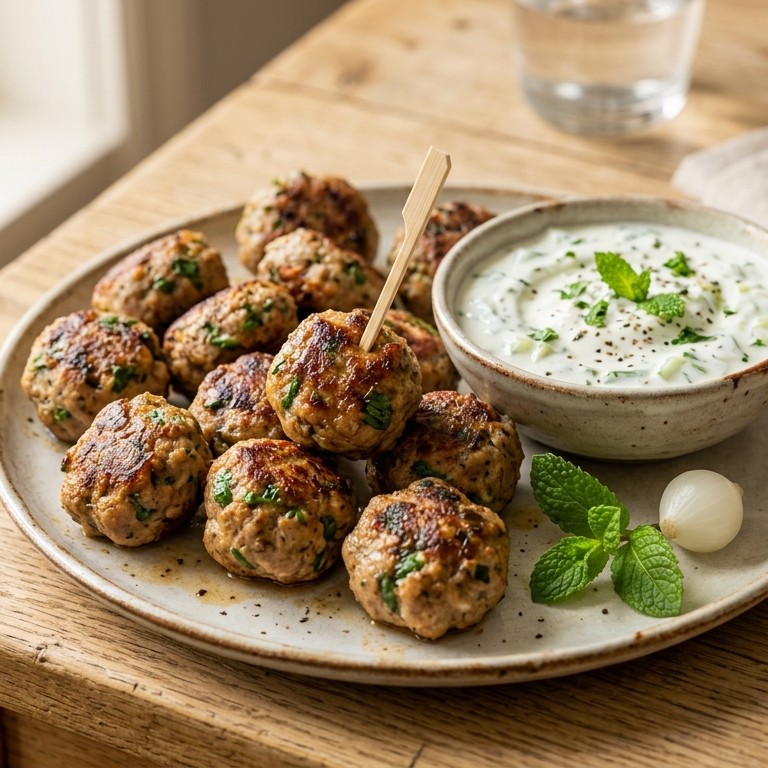 Gehaktballetjes met munt en yoghurt saus
