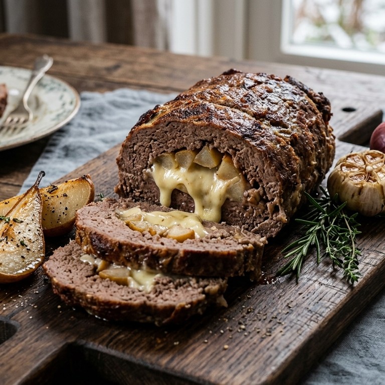 Gehaktbrood met peer en brie