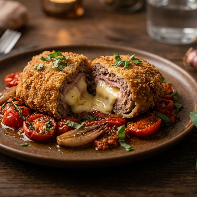 Gehaktcordon bleu op tomatenbedje